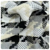 Tissu Tweed Pied-de-Poule Noir, Blanc et Gris Personnalisé en Gros, 100% Polyester avec Fil Doré pour Chemises, Manteaux, Blazers et Sacs Automne-Hiver