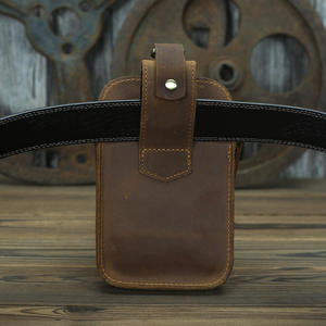 Sac banane rétro en cuir véritable Crazy Horse Andong pour homme, pochette de téléphone, sacoche de travail extérieure, petits sacs de ceinture de 6 pouces - Product Image 3