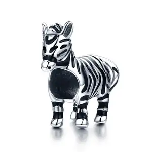 s925 sterling silver three-dimensional cute zebra pendant pendant girls bracelet accessories jewelry SCC550