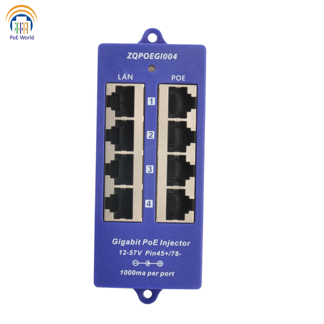 GPOE-4B 4 Port Gigabit PoE Injector Compatible with 24 Volt Passive PoE on Mode B Pins 4,5+ / 7,8- Multi-port Midspan Injector