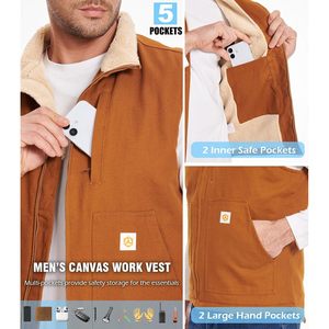เสื้อกั๊กกันน้ำ CARWORNIC แบบกำหนดเอง บุขนเชอร์ปา ผ้าแคนวาส เสื้อผ้าทำงานผู้ชาย สวมใส่สบายในฤดูหนาว ทรงหลวม 100% โพลีเอสเตอร์ - Product Image 6