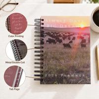 Carnet de planification quotidien et hebdomadaire personnalisé A5 avec couverture en papier motif Coucher de soleil sur la ferme, impression couleur spirale 2026 2027