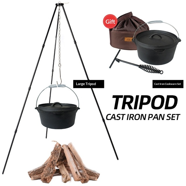 JF JF-212 Portable Aluminum Camping Tripod 3-4 Sections Outdoor Campfire Hanging Pot Stand for Picnic BBQ Cooking