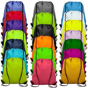 Logo kustom 210D tas serut poliester warna-warni promosi ransel olahraga Menggambar tali pemasok tas