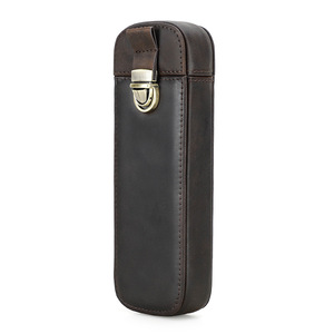 Vintage <strong>Crazy</strong> Horse Leather Pencil Case Handmade Lock Drawer Type Office Travel 3 Pens Storage Box - Product Image 6