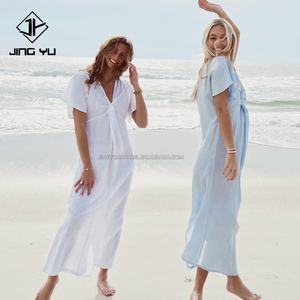 Robe longue décontractée en lin et rayonne de style bohème, personnalisable avec des motifs de haute qualité, impression personnalisée, plage, hawaïenne - Product Image 4