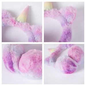 Warme, bunte Regenbogen-Tierohrenwärmer aus Kunstfell, Einhorn-Stirnband - Product Image 4