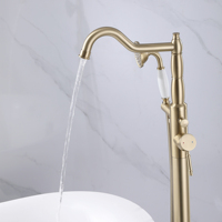 Robinet de baignoire moderne monocommande sur pied en laiton brossé doré avec remplissage de baignoire de luxe