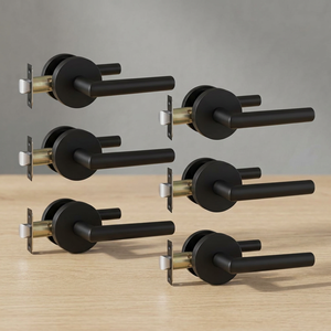 Goldenwarm - Juego de 6 Manijas Modernas Negras Mate para Puertas Interiores, de Acero Inoxidable, Fácil Instalación - Product Image 2