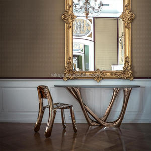 Console di design di lusso in marmo da tavolo con Base in metallo dorato ingresso tavolo da salotto decorativo per hall Hotel - Product Image 2