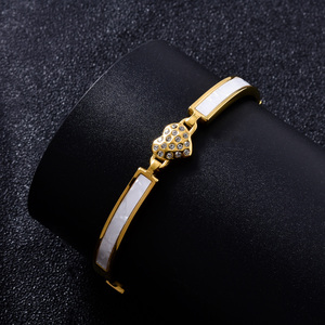 bulk wholesale delicate 18k gold shimmering heart <b>crystal</b> natural mother of pearl anti-rust polished wearable bangle <b>bracelet</b> - Product Image 5