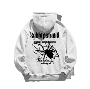 Sweat-shirt à capuche blanc surdimensionné avec imprimé araignée gothique esthétique sombre personnalisable ZEDE Factory - Product Image 1