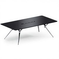 Table de réunion moderne avec bord biseauté, panneau écologique E0, pieds en acier soudés au laser et bordure en PVC assortie