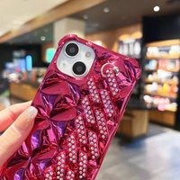 Étui de téléphone de luxe plaqué or avec bracelet diamanté rhombique pour iPhone 17 Pro – Coques de téléphone scintillantes avec dragonne