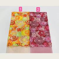Schweizer Voile-Spitzenstoff mit schwerer Pailletten-Stickerei, mehrfarbig, Rosa, Rotwein, Dahlienblüten-Mesh-Tüll, Aso Ebi Hochzeitskleid