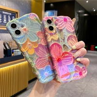 Étui de téléphone IMD de luxe, coque de téléphone portable en TPU souple, étui à fleurs bleu rayé pour iPhone 16 Pro Max