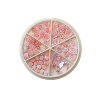 6 roues 3D manucure Nail Art perles résine plastique Rose fleur breloques avec perles et strass ovales