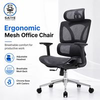Chaise de bureau ergonomique moderne en maille robuste noire à dossier haut, pivotante, avec support lombaire et appui-tête réglable – Vente en gros