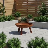 Brasero moderne robuste en acier Corten, portable, avec poignées latérales, 3 pieds, pour extérieur, chauffage au bois, surface peinte, garantie 12 mois