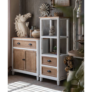 INNOVA HOME - Mueble de Almacenamiento Alto de Madera Maciza Hecho a Mano, Color Blanco, con 2 Cajones y 2 Estantes para Sala de Estar, Venta al por Mayor de Fábrica - Product Image 1