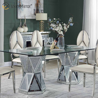 Vente en gros 2021 nouveau Design diamant écrasé rond argent meubles de salle à manger avec chaises table de table en verre trempé
