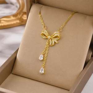 Non-Tarnish 18K Gold Plated Stainless Steel Link <b>Chain</b> Zircon Cross Heart Butterfly Pendant Women's Pearl Necklace Jewelry Gift - Product Image 5