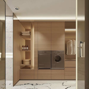 洗濯室収納家具用の吊り下げ棒付きカスタム一体型壁掛け積み重ね式ランドリーキャビネット - Product Image 4