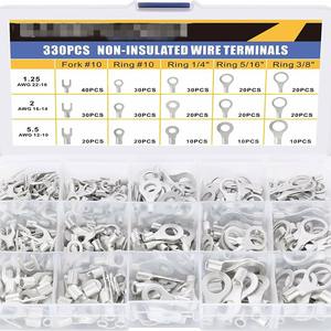 Terminales de cable no aislados SNB, 330 piezas, tipo horquilla, cobre puro, kit de conectores AWG 12-22 - Product Image 1