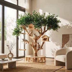 <span class=keywords><strong>Arbre</strong></span> à <span class=keywords><strong>chat</strong></span> en <span class=keywords><strong>bois</strong></span> véritable à texture d'écorce naturelle, design branche, idéal pour l'escalade, le grattage et le jeu des chats d'intérieur - Vente chaude - Product Image 4