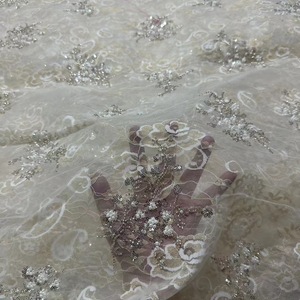 Tessuto in Pizzo di Lusso con Paillettes, Doppio Strato di Filato con Perline, Tessuto Ricamato in Pizzo Dorato per Abiti <span class=keywords><strong>da</strong></span> Donna e Cerimonia - Product Image 3