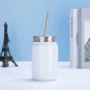 Venta al por mayor: Vaso térmico de acero inoxidable 304 de 500 ml (17 oz) tipo Mason Jar con asa y pajita - Product Image 2