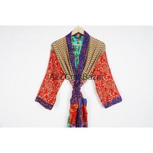 Indian Silk Kimono Patchwork Boho Floral Design Long <b>Beach</b> <b>Cover</b>-<b>Up</b> Summer Cardigan <b>Women's</b> Night Wear Sleepwear Robe - Product Image 4