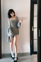 Robe Cami Chic en Maille Rayée - Mini-robe Moulante Ajustée avec Bretelles Fines, Sexy et Extensible, Indispensable pour l'Été pour Femme