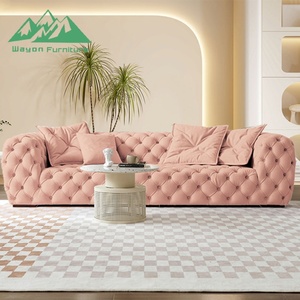 Sofá de Tecido com Design Viral, Sofá em Forma de Lua com Botões Almofadados - Product Image 5