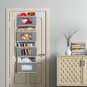 Multi Layer Hanging Storage Bag 5 Tier Rectangle Door Organizer For Clothes And Daily Use Gray Khaki - Product Image 3
