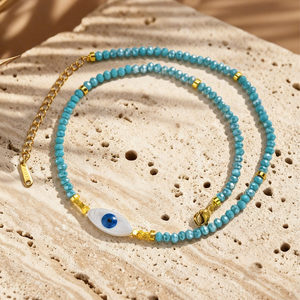 Collar Bingxin con Cuentas Azules y Detalles en Oro, Tema Oceánico, Accesorio Versátil para el Verano, Uso Diario y Vacaciones - Product Image 3