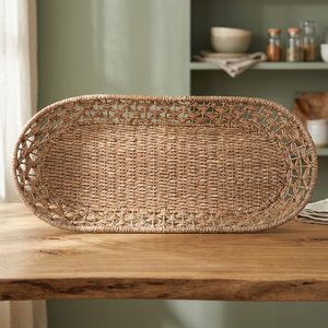 Qualité de luxe tissé à la main naturel jonc de mer plateau forme ovale dessus de Table ménage essentiel organisateur paniers de rangement pour la maison - Product Image 1