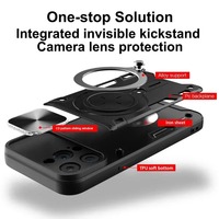Coque pour iPhone 17 16 15 14 13 12 11 Pro Max XR XS Plus avec protection magnétique coulissante pour appareil photo, support rotatif à 360° et anneau de protection blindé