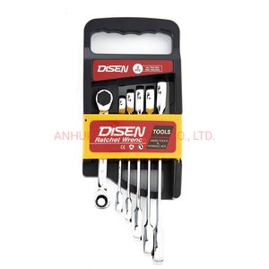 Jeu de clés à cliquet à tête fixe à double anneau en acier au carbone, 6 pièces, personnalisé OEM - Product Image 1
