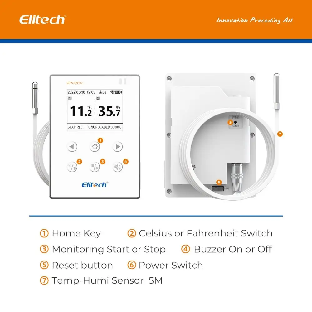 Elitech không dây màn hình từ xa nhiệt độ RCW-800W-THE độ ẩm dữ liệu logger Wifi ghi với lưu trữ đám mây