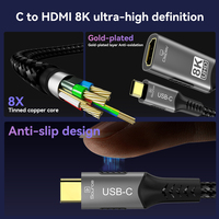 A412 8K Typ-C zu HDMI Adapter 8K/240Hz HDR Geflochtener Kupfer Stecker-zu-Buchse Konverter für Laptop Monitor TV Projektor