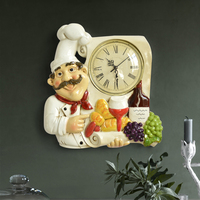 Reloj de Pared Vintage, Decoración del Hogar, Estatua de Chef de Resina, Reloj de Cuarzo Silencioso para Sala de Estar, Cocina, Decoración de Pared, Reloj Colgante