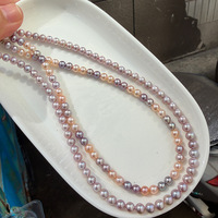 Perles naturelles de qualité AAA de 5 à 5,5 mm, presque rondes, de couleur bonbon, d'eau douce, à haute brillance, rose, violet, tons mélangés, environ 39 cm