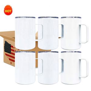 Blank Sublimation 12Oz Coffee Seamless Vacuum Camp Mugs With Handle and Slide Lids for <b>Hot</b> & Cold <b>Drinks</b> - Product Image 1
