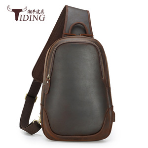 Sac de poitrine en cuir véritable pour hommes, sac à bandoulière marron foncé, sac à bandoulière décontracté en cuir de vache de première qualité, été 2021 - Product Image 1