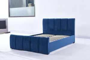 Luxueus Marineblauw Fluwelen Gestoffeerd Platform Gas Opgetild Bed Met Kanaal Getuft Hoofdeinde - Product Image 4