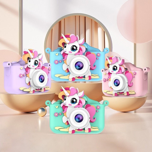 X39S Cartoon unicorn Dual Lens Digital Kids Camera 48MP Ips Screen Children Camera 1080P HD Kids Selfie Photo Camera Toy Gift