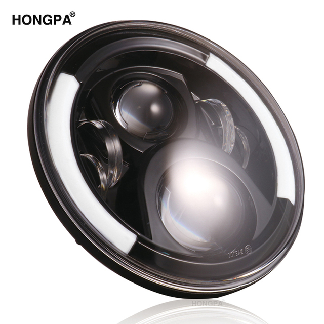 HONGPA Daymaker 60W Amber White Hi Lo Halo Ring 10-30V Round DRL Angle Eye 7" Inch Led Headlight