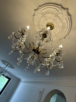 Lámpara Colgante de Cristal E12 con Acabado Dorado, Marco de Hierro, LED Regulable, para Sala de Estar, Comedor, Estilo Retro Americano Francés