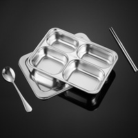 Assiettes à dîner profondes en acier inoxydable 304, plateau à collation rectangulaire à 3/4/5 compartiments durable pour servir des aliments en fête, vente en gros